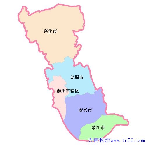 東莞到泰州市物流地圖